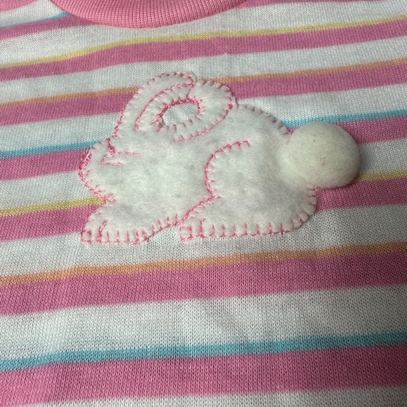 Vintage Baby Pastel Stripe Bunny Easter Spring Tee Shirt Single Stitch Size 12 M - Picture 4 of 8